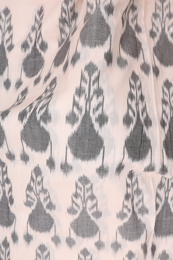 Pochampally Cotton Saree In White With Ikat Design