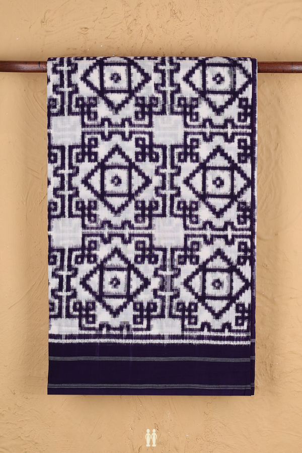 Pochampally Cotton Saree In White With Printed Design