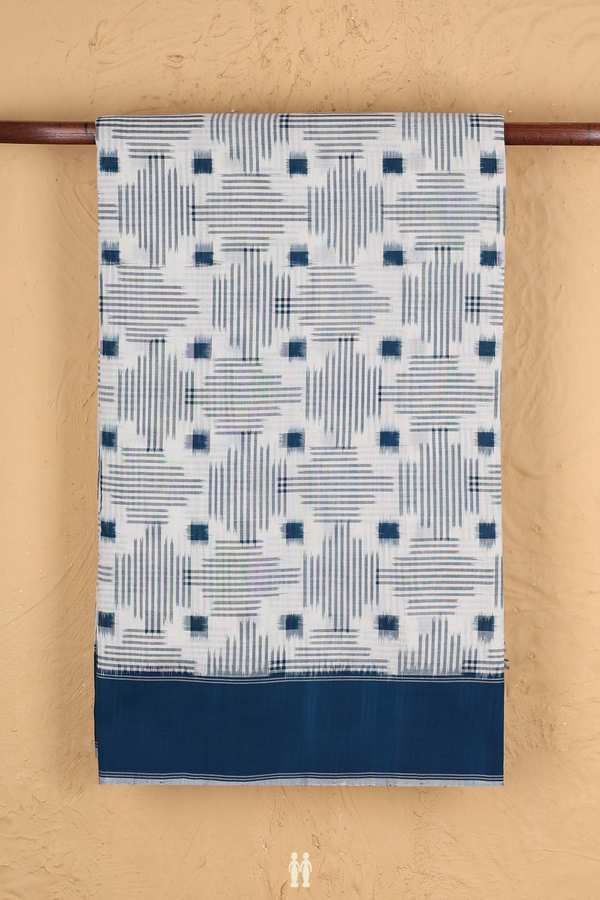 Pochampally Cotton Saree In White With Printed Design