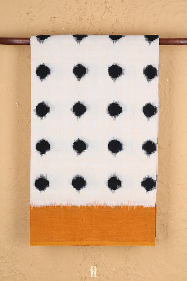 Pochampally Cotton Saree In White With Printed Design