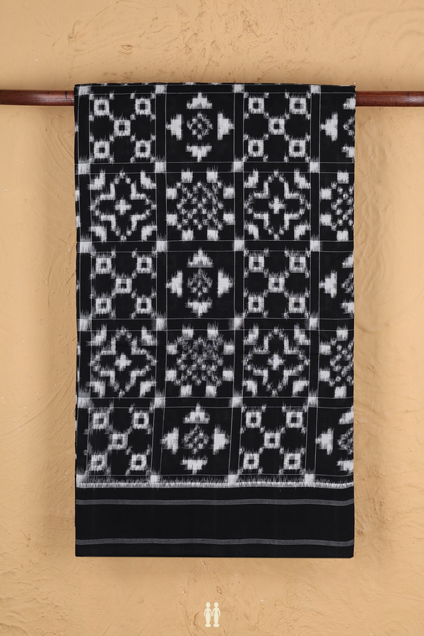 Pochampally Cotton Saree In Black With Printed Design