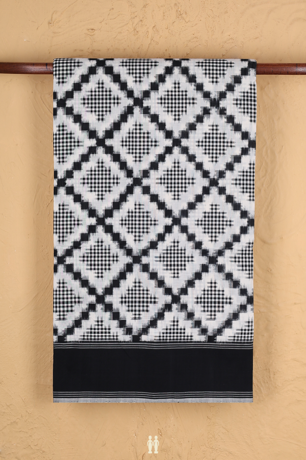 Pochampally Cotton Saree In White With Printed Design