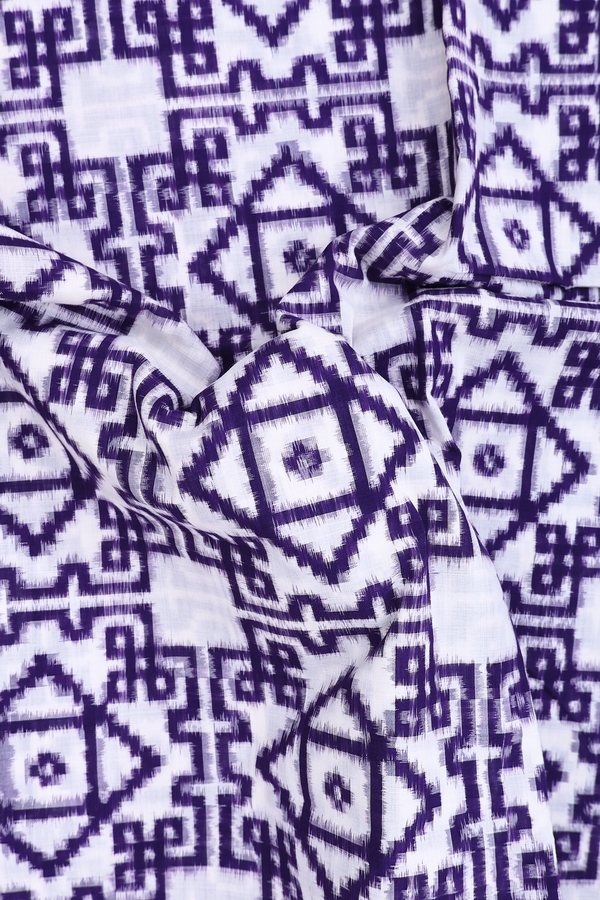 Pochampally Cotton Saree In White With Printed Design