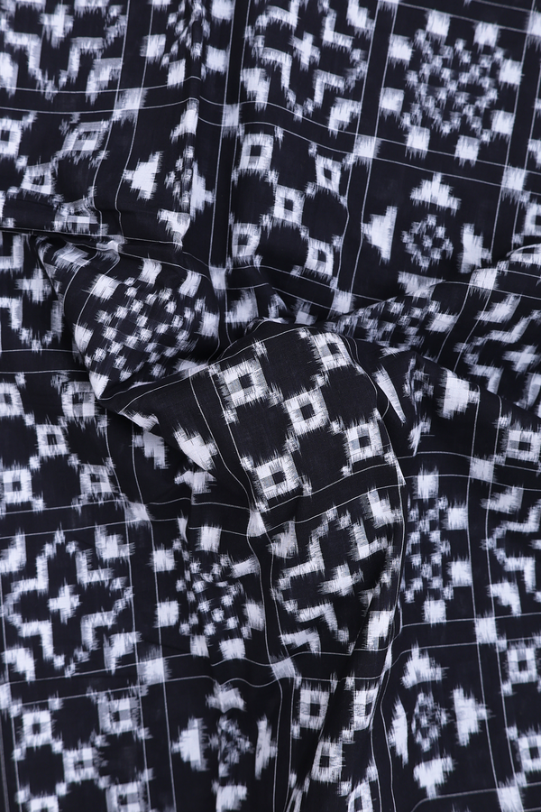 Pochampally Cotton Saree In Black With Printed Design