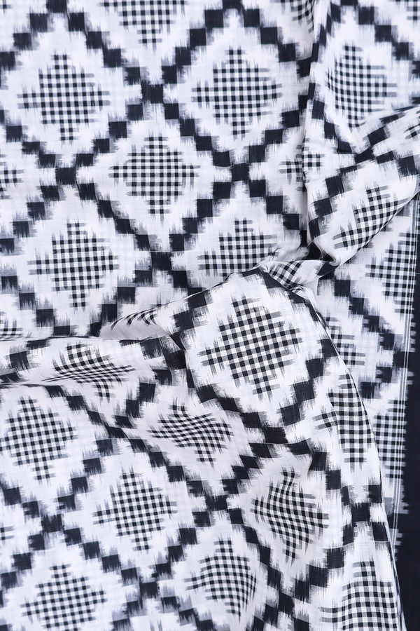 Pochampally Cotton Saree In White With Printed Design