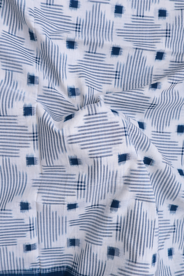 Pochampally Cotton Saree In White With Printed Design