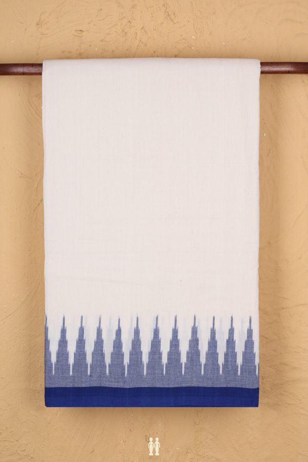 Pochampally Cotton Saree In White With Contrast Border