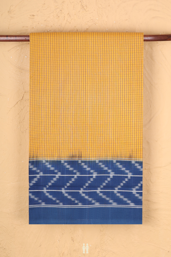 Pochampally Cotton Saree In Yellow With Checks Design