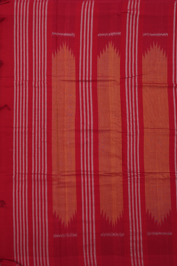 Pochampally Cotton Saree In Yellow With Printed Buttas