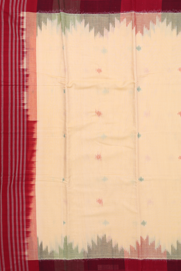 Pochampally Cotton Saree In Yellow With Printed Buttas