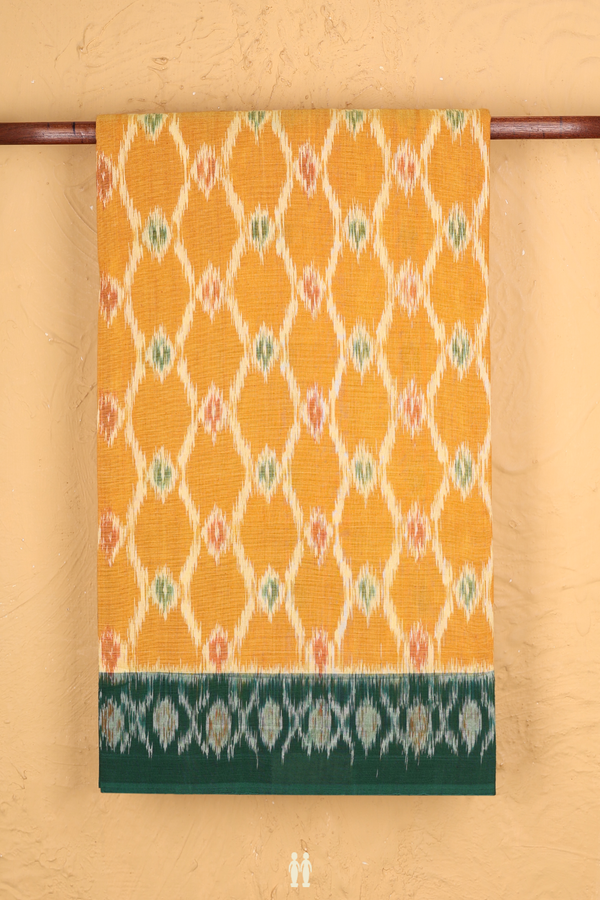 Pochampally Cotton Saree In Yellow With Printed Design