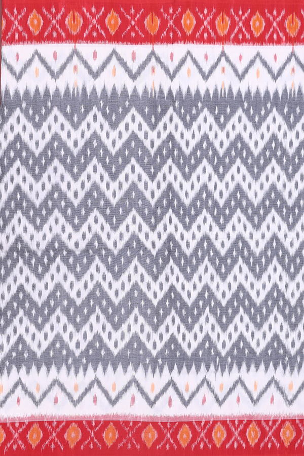 Pochampally Cotton Saree White And Grey With Chevron Design