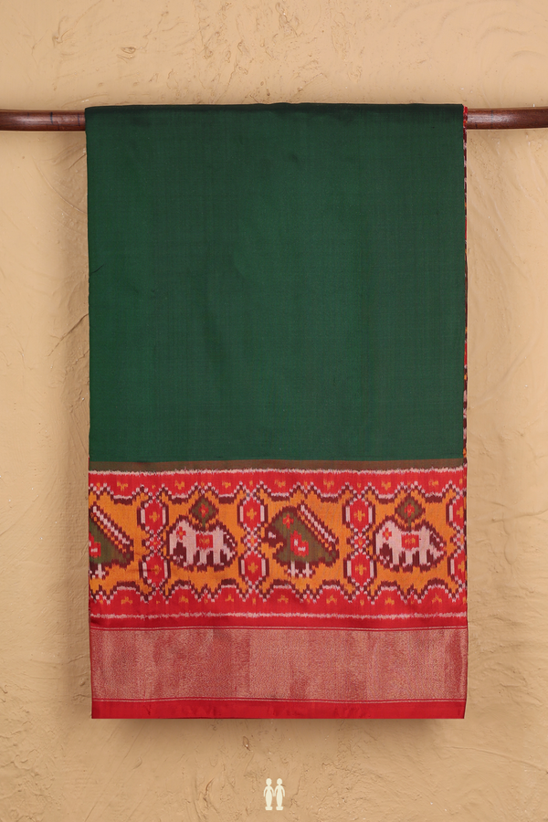 Pochampally Silk Saree In Forest Green With Elephant Border