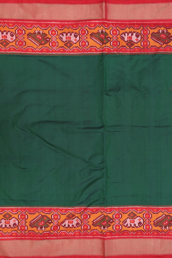 Pochampally Silk Saree In Forest Green With Elephant Border