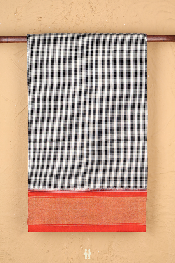 Pochampally Silk Saree In Black And White With Checks Design
