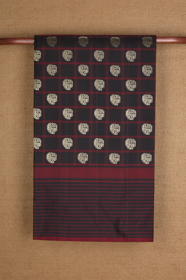 Pochampally Silk Saree In Black Checks With Zari Buttas