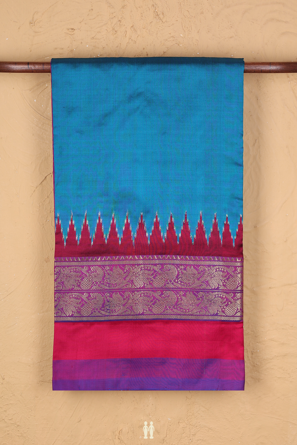 Pochampally Silk Saree In Blue With Ganga Jamuna Border