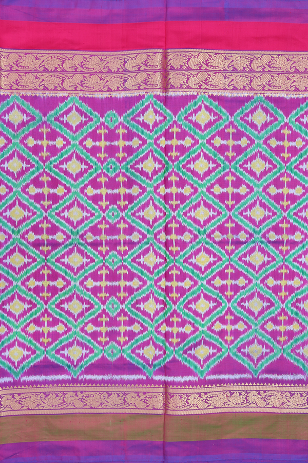 Pochampally Silk Saree In Blue With Ganga Jamuna Border