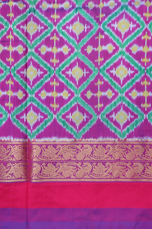 Pochampally Silk Saree In Blue With Ganga Jamuna Border