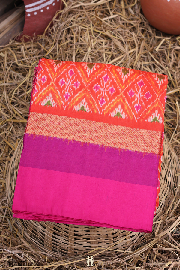 Pochampally Silk Saree In Bright Orange With Diamond Design