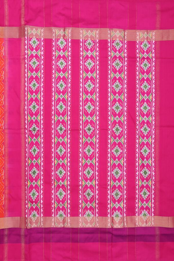 Pochampally Silk Saree In Bright Orange With Diamond Design