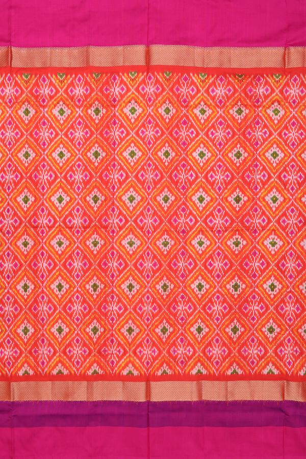 Pochampally Silk Saree In Bright Orange With Diamond Design