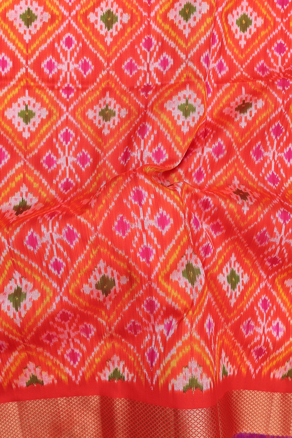 Pochampally Silk Saree In Bright Orange With Diamond Design