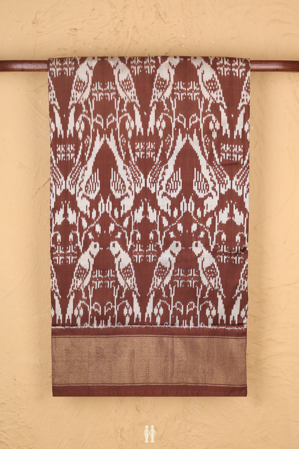 Pochampally Silk Saree In Brown With Birds Design
