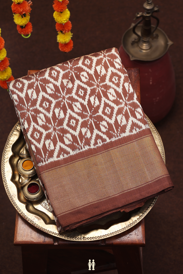 Pochampally Silk Saree In Brown With Printed Design