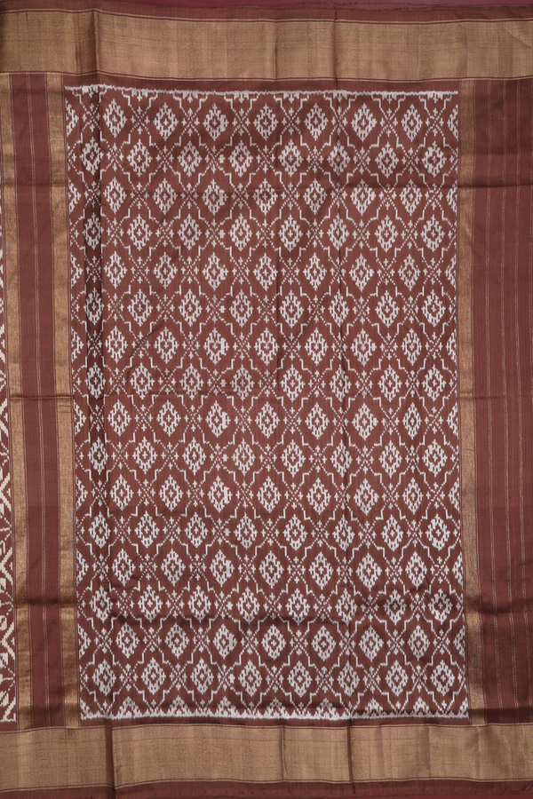 Pochampally Silk Saree In Brown With Printed Design