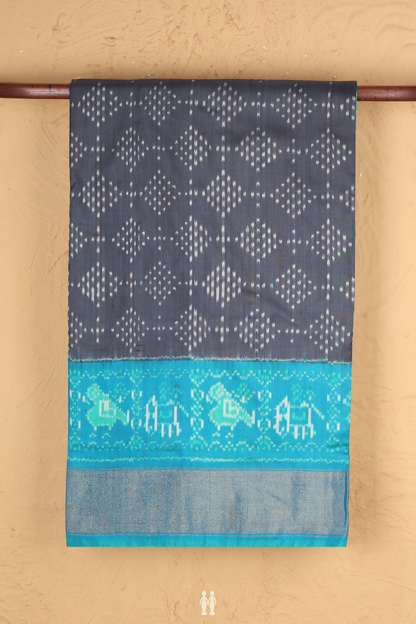 Pochampally Silk Saree In Charcoal Grey With Allover Design