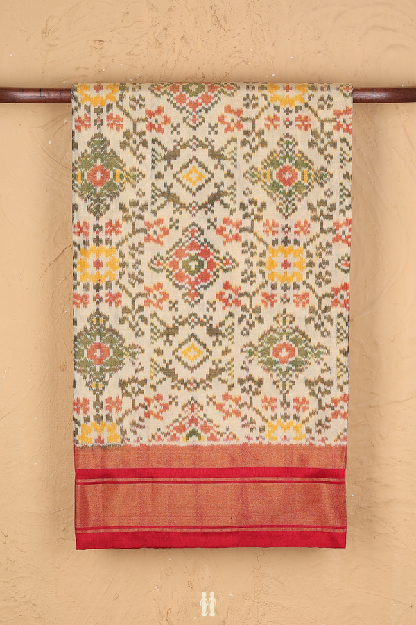 Pochampally Silk Saree In Tissue Off White With Ikat Design