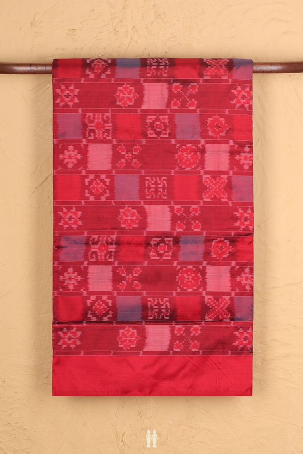 Pochampally Silk Saree In Crimson Red With Ikat Design