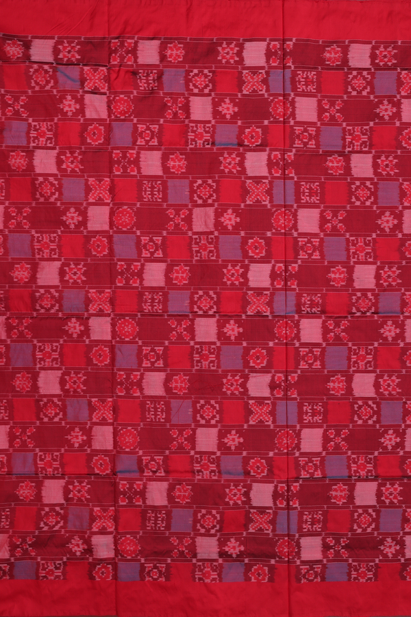Pochampally Silk Saree In Crimson Red With Ikat Design