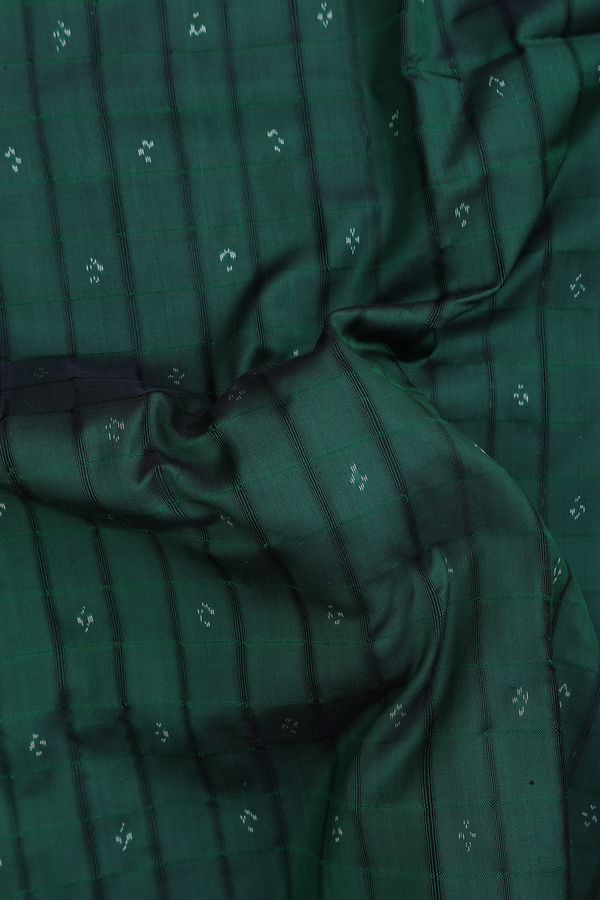 Pochampally Silk Saree In Dark Green With Printed Buttis