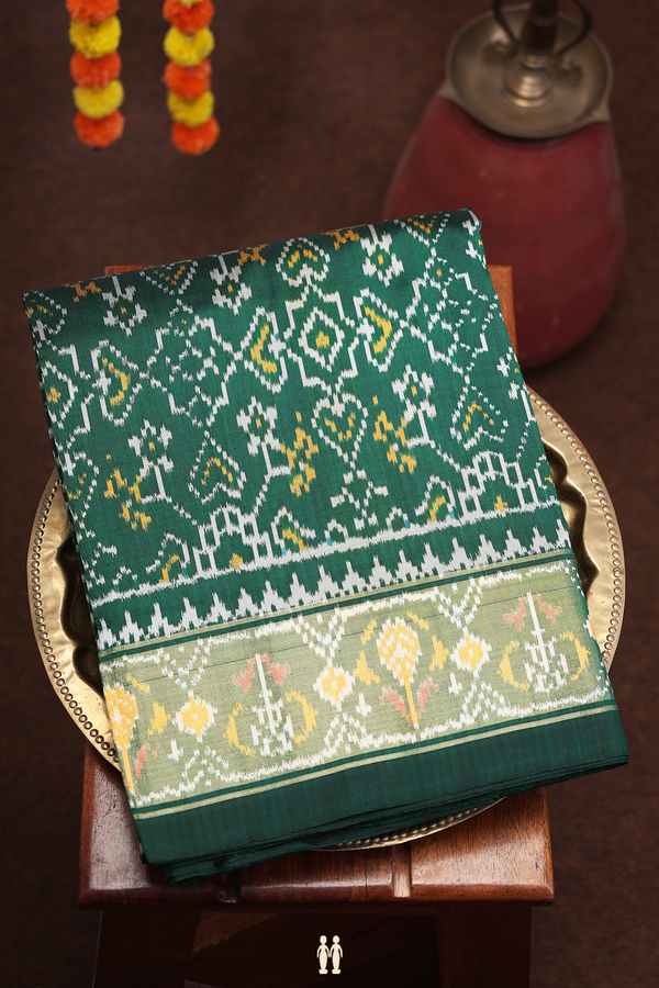 Pochampally Silk Saree In Dark Green With Printed Design