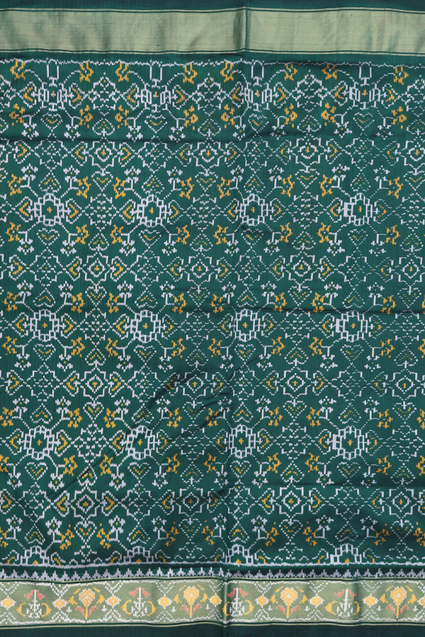 Pochampally Silk Saree In Dark Green With Printed Design