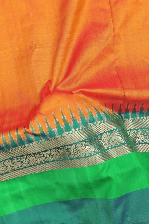 Pochampally Silk Saree In Dual Tone With Ganga Jamuna Border