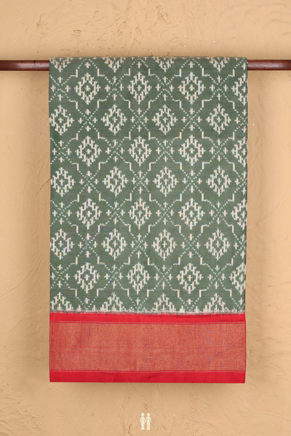 Pochampally Silk Saree In Dusty Green With Printed Design