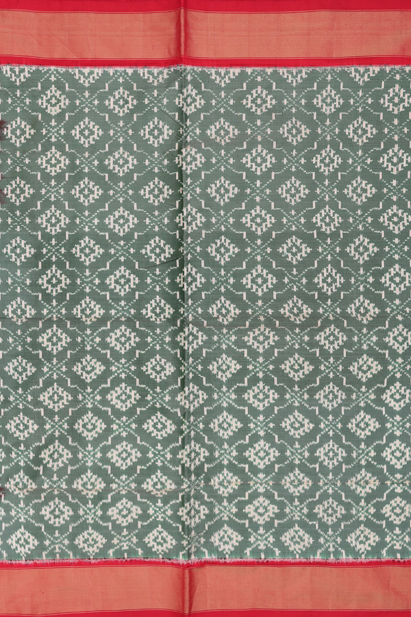 Pochampally Silk Saree In Dusty Green With Printed Design