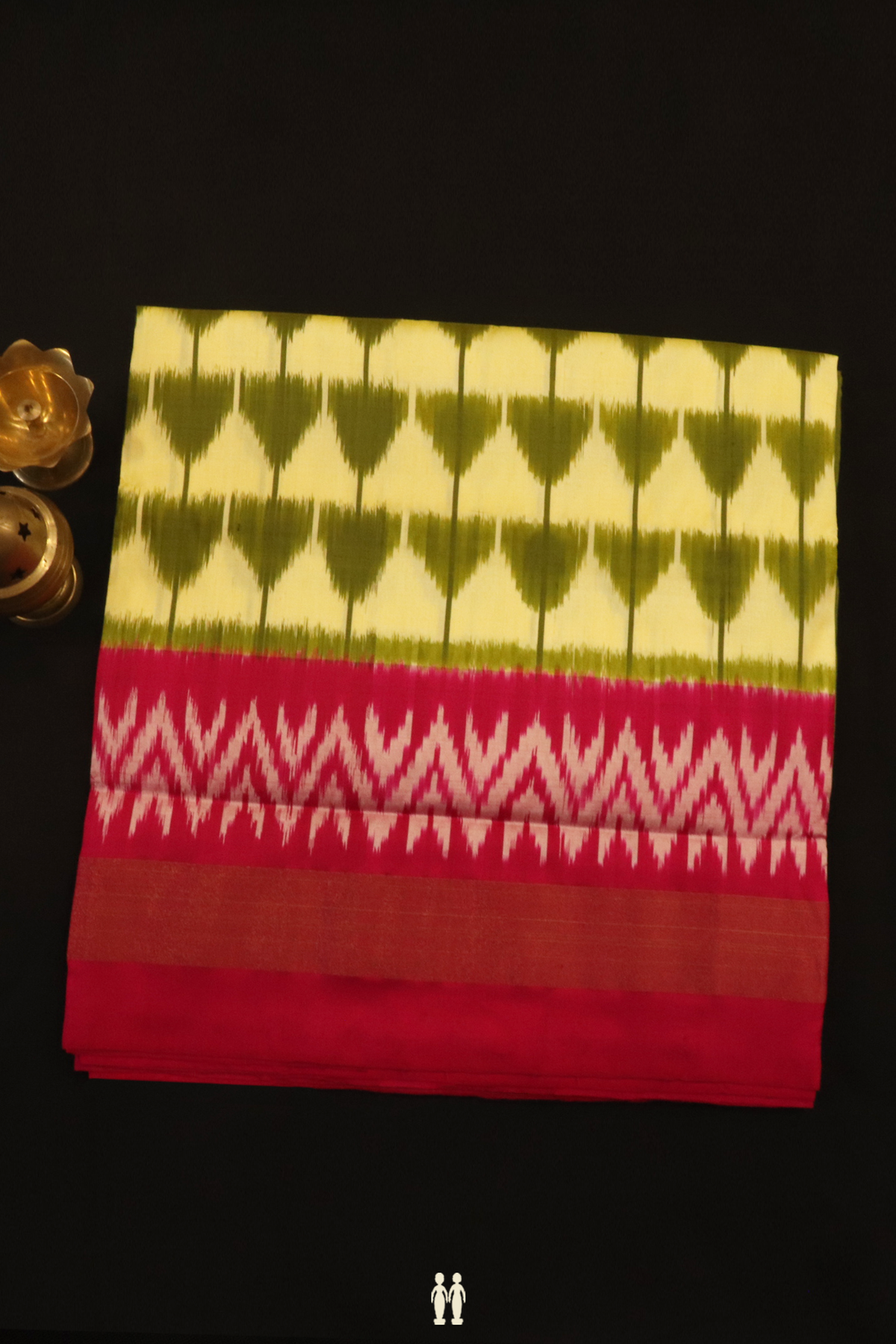 Pochampally Silk Saree In Green And Yellow With Ikat Design