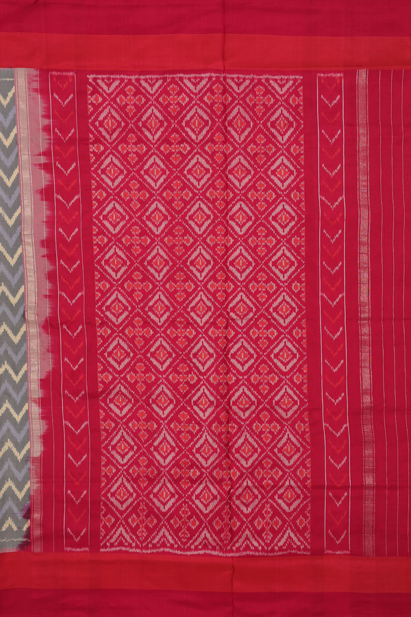 Pochampally Silk Saree In Greyish Brown With Chevron Design
