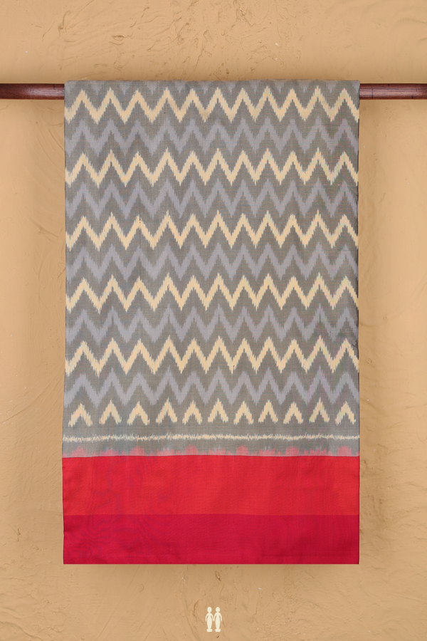 Pochampally Silk Saree In Greyish Brown With Chevron Design
