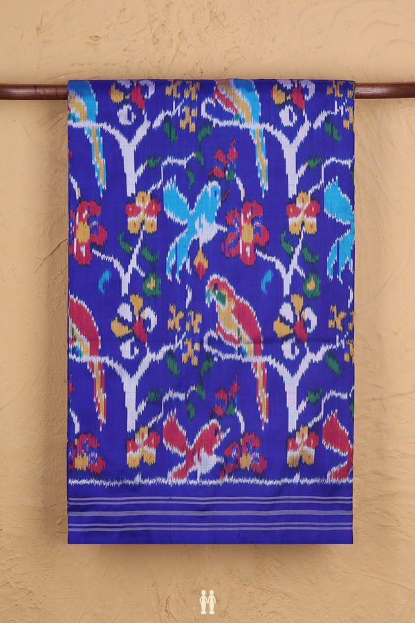 Pochampally Silk Saree In Indigo Blue With Parrot Design