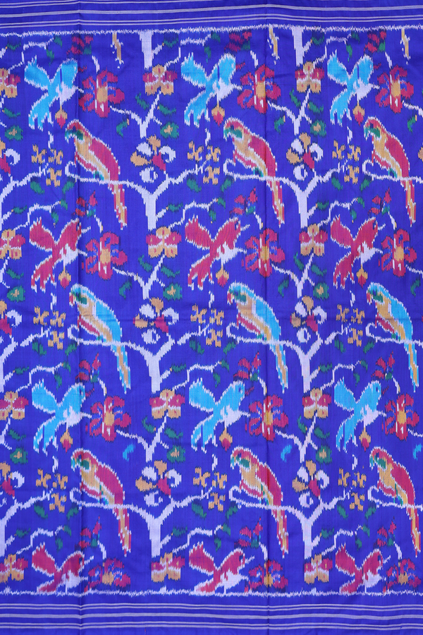 Pochampally Silk Saree In Indigo Blue With Parrot Design