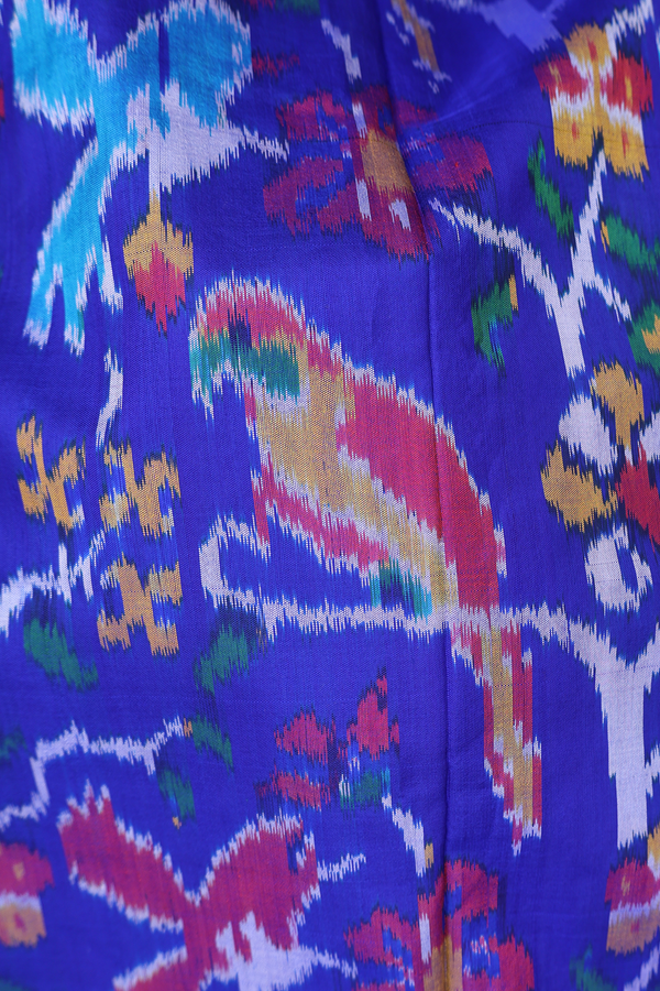 Pochampally Silk Saree In Indigo Blue With Parrot Design