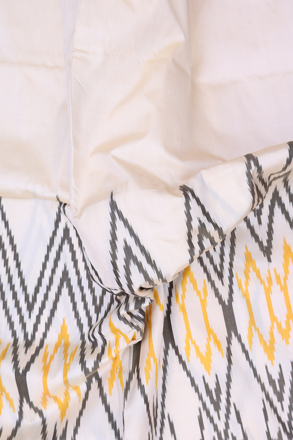 Pochampally Silk Saree In Off White With Chevron Design