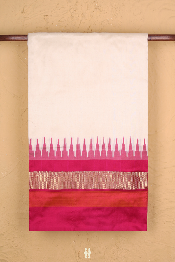 Pochampally Silk Saree In Ivory With Contrast Border
