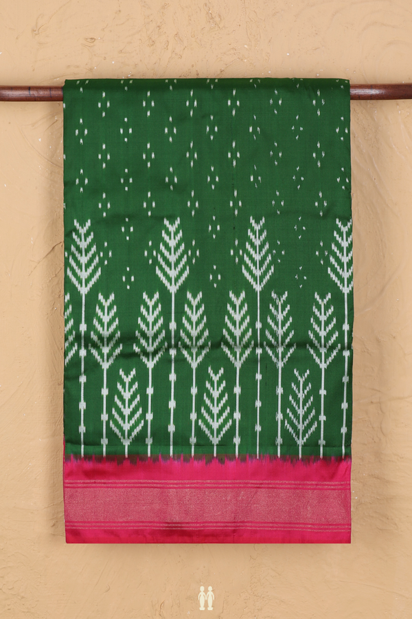 Pochampally Silk Saree In Leaf Green With Tree Design