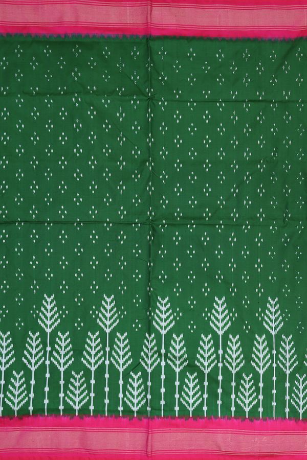 Pochampally Silk Saree In Leaf Green With Tree Design